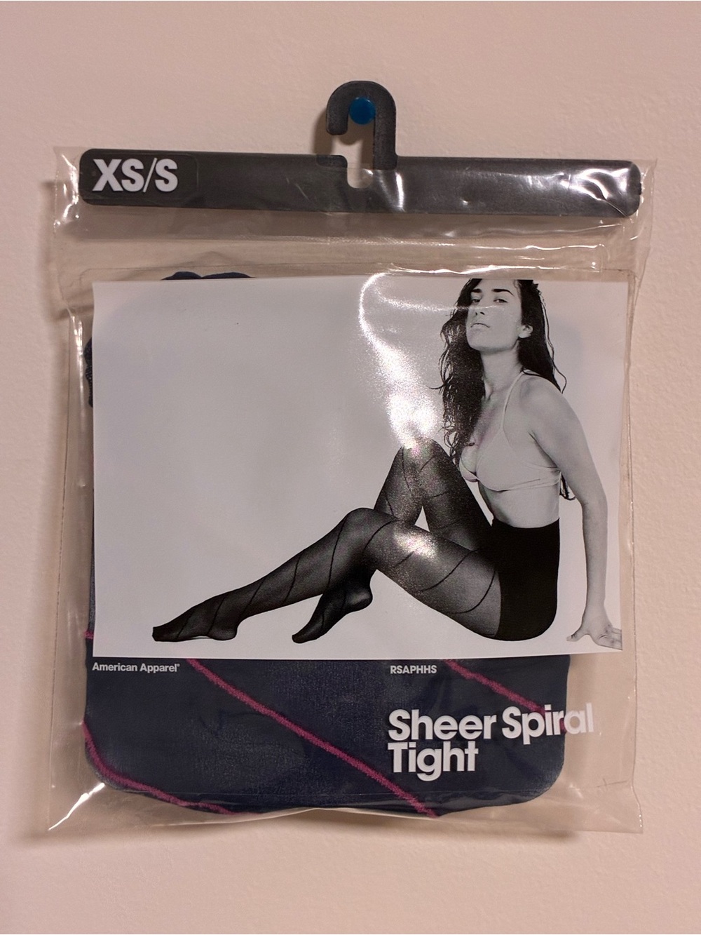 American Apparel Navy Tights with Pink Spiral Accent